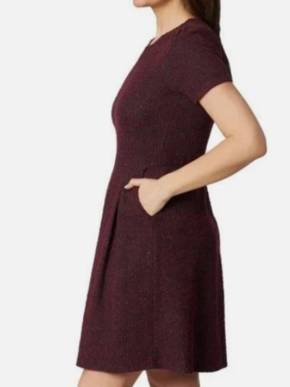 Draper James Womens Burgundy Short Sleeve Fit Flare Knit Dress - Picture 2 of 9